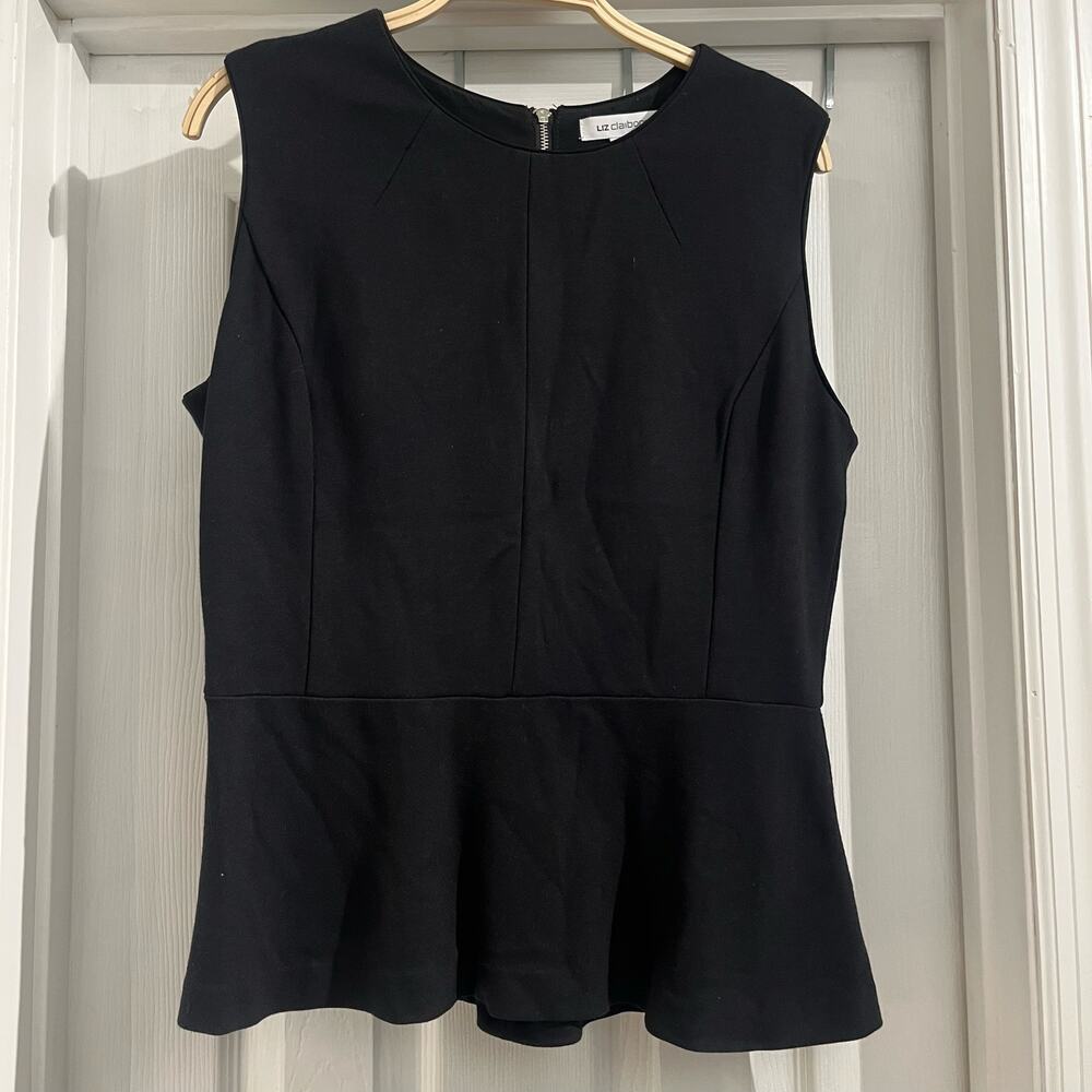 🩷 Liz Claiborne Black Fitted Zip Sleeveless Blouse Sz M